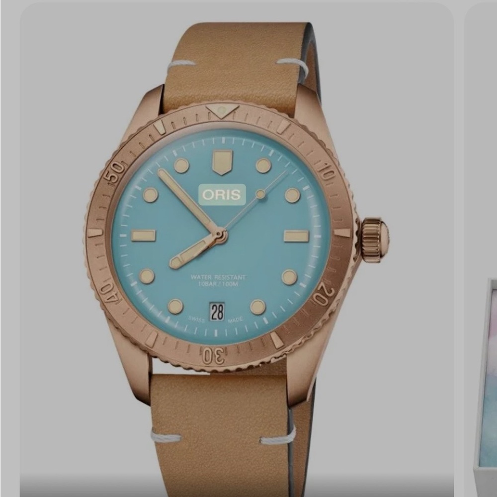 Oris Blue and Tan Smartwatch with Leather Strap